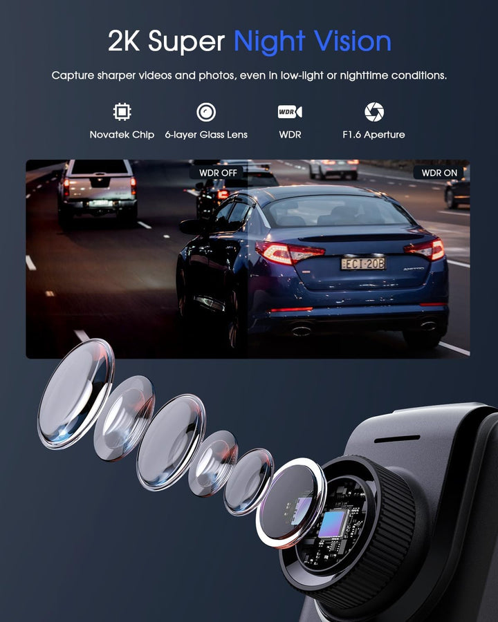Dash Cam WiFi 2K cámara de coche con aplicación GPS