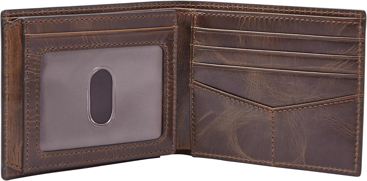 Fossil Derrick - Cartera de piel con bloqueo RFID, Marrón oscuro