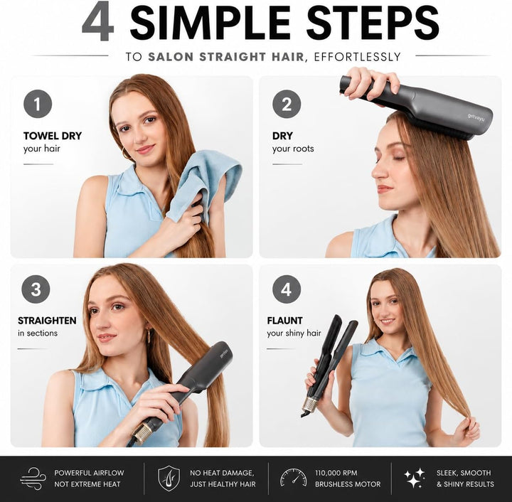 AirFleek AI - Air Straight | Plancha de cabello húmedo a seco 2 en...