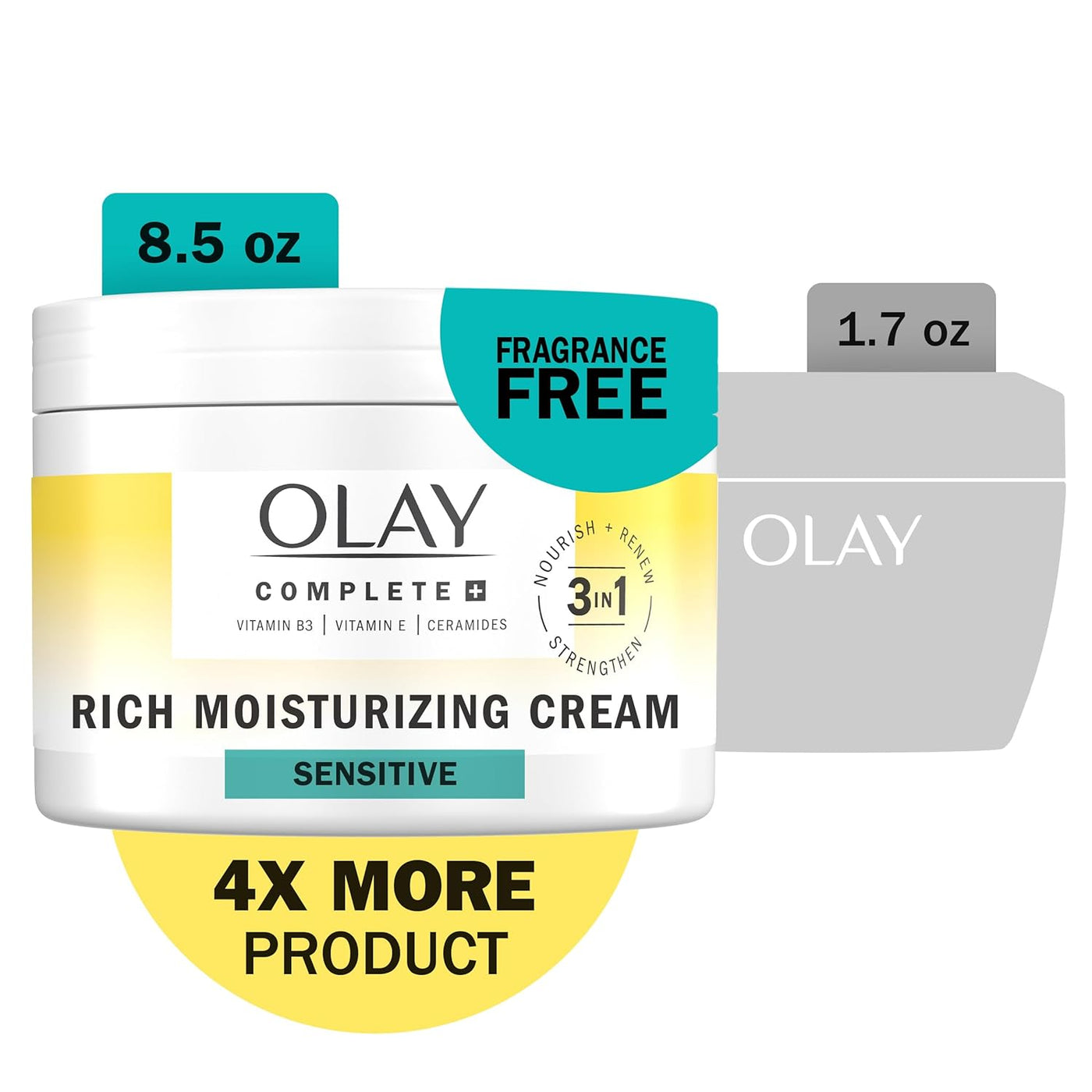 Olay Hidratante facial, crema hidratante completa + rica sin fragan...