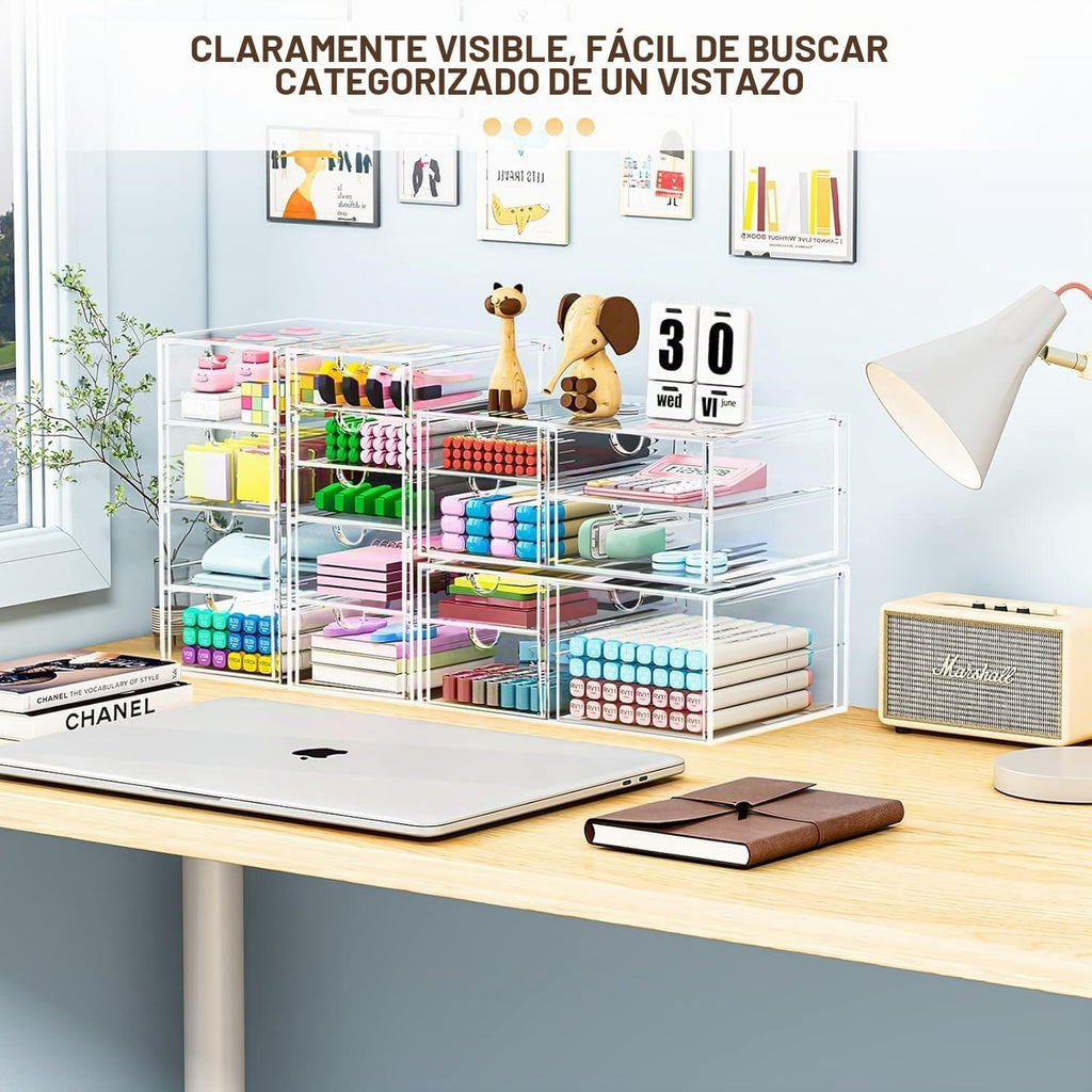 Organizador acrílico de 16 cajones para almacenamiento y maquillaje para escritorio