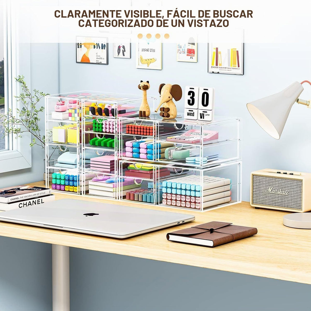 Organizador acrílico de 16 cajones para almacenamiento y maquillaje para escritorio