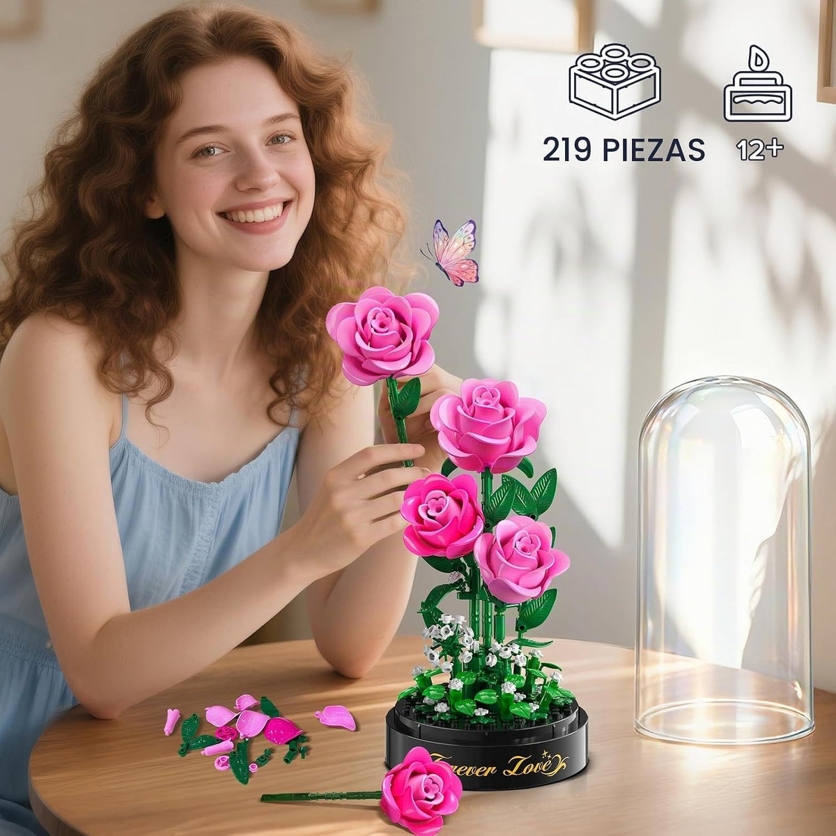 HiWEEGO Conjunto de construcción de ramo de flores de rosa rosa de 0.1 in