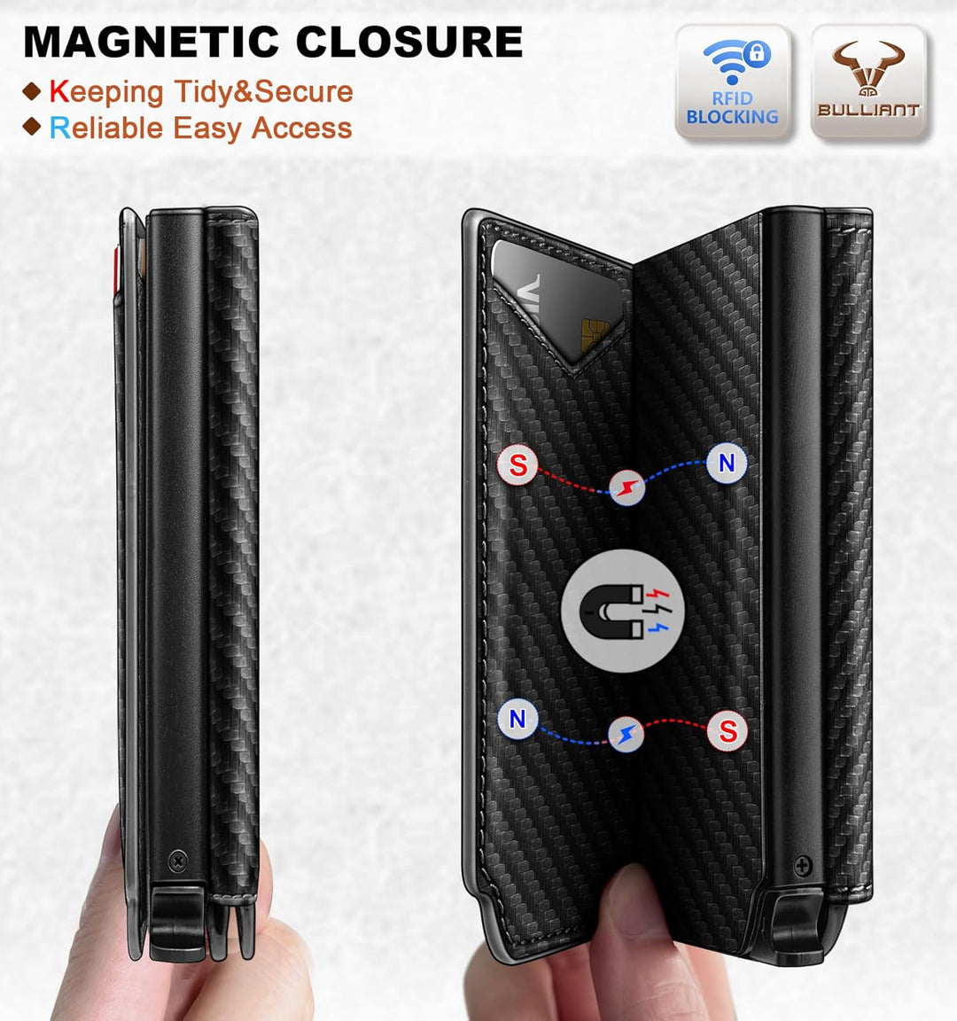 BULLIANT Billetera de cuero para hombre, tarjetero con clip para di...