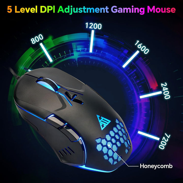 CHONCHOW Combo de teclado y mouse para juegos, USB con cable RGB, r...