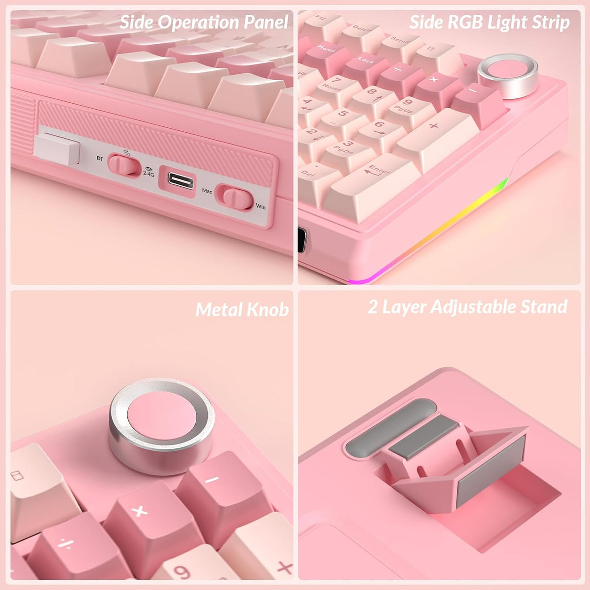 SOLAKAKA Teclado mecánico inalámbrico KI99 Pro 96% (rosa, interrupt...