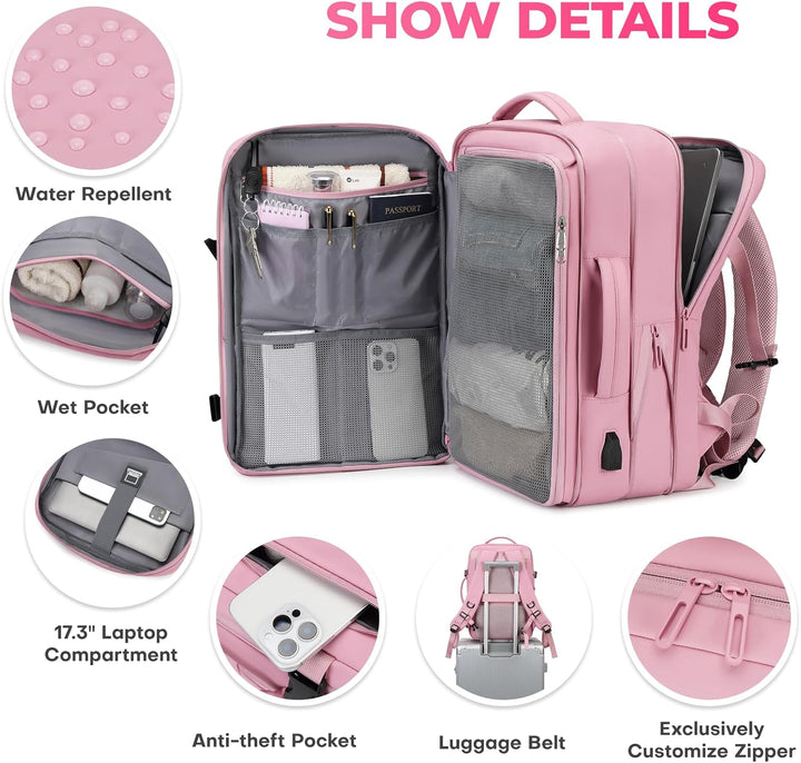 Rcrirth Mochila de viaje para mujer | Mochila de mano expandible co...
