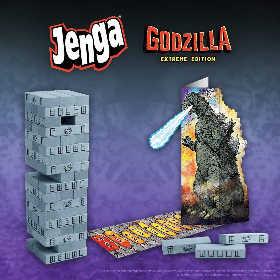 Jenga: Edición Extrema de Godzilla | Basado en la Clásica Franquicia de Películas de Monstruos Godzilla | Juego de Jenga Coleccionable | Juego Único con Pieza Movible de Godzilla