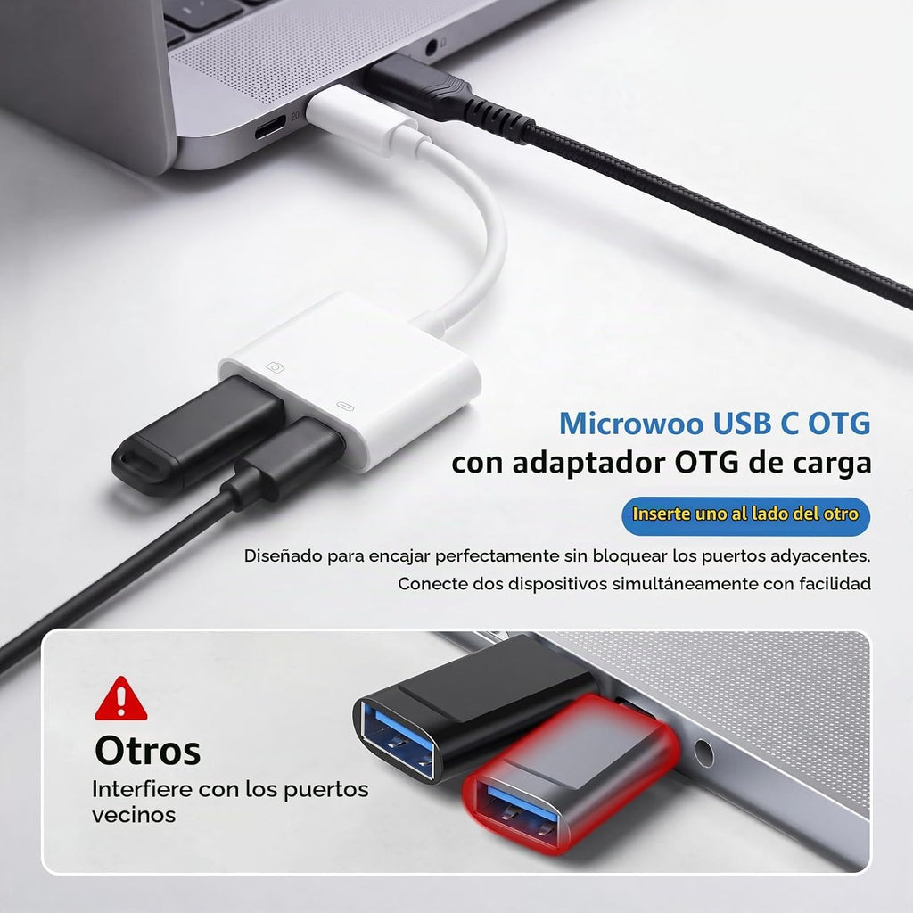 Adaptador de cámara USB C, divisor de carga PD 2 en 1 para iPhone