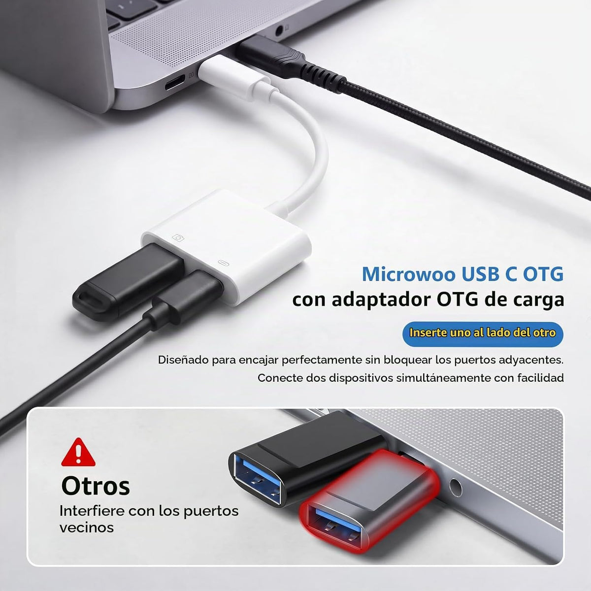 Adaptador de cámara USB C, divisor de carga PD 2 en 1 para iPhone