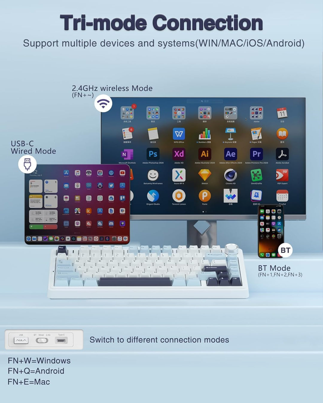 AULA F75 Teclado mecánico inalámbrico 75%, Teclado intercambiable e...