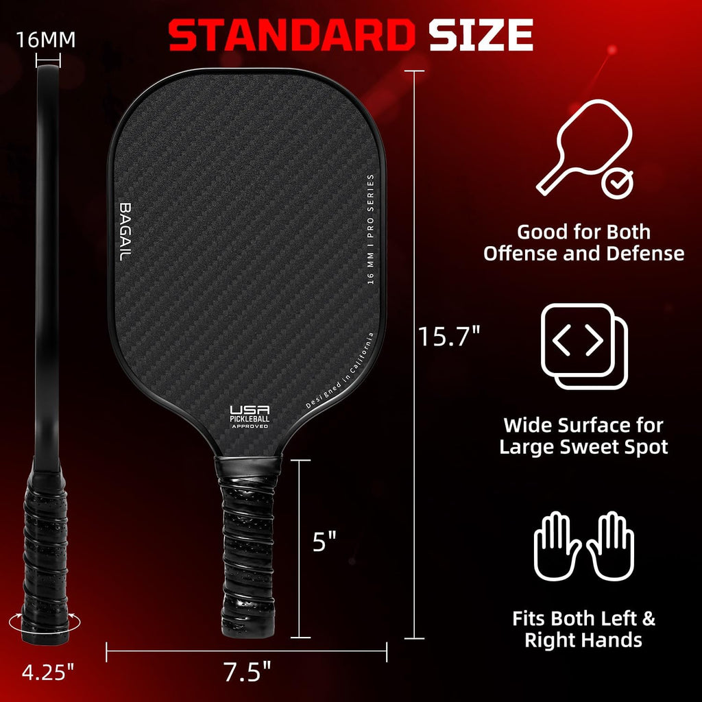 BAGAIL Palas de pickleball aprobadas por USAPA, juego de pickleball de superficie de fibra de vidrio, raquetas ligeras con 4 bolas, 1 bolsa, diseñadas en California para tracción y estabilidad