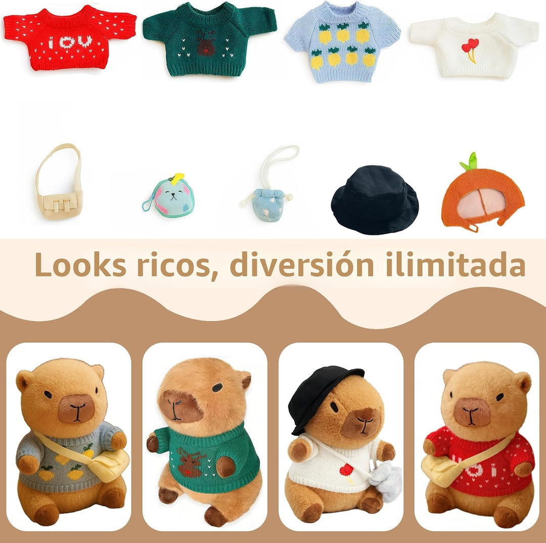 TITQWOP 10 piezas de juguete de capybara de peluche con 9 ropas y a...