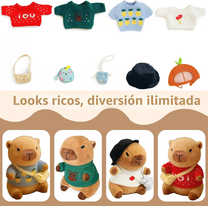 TITQWOP 10 piezas de juguete de capybara de peluche con 9 ropas y a...