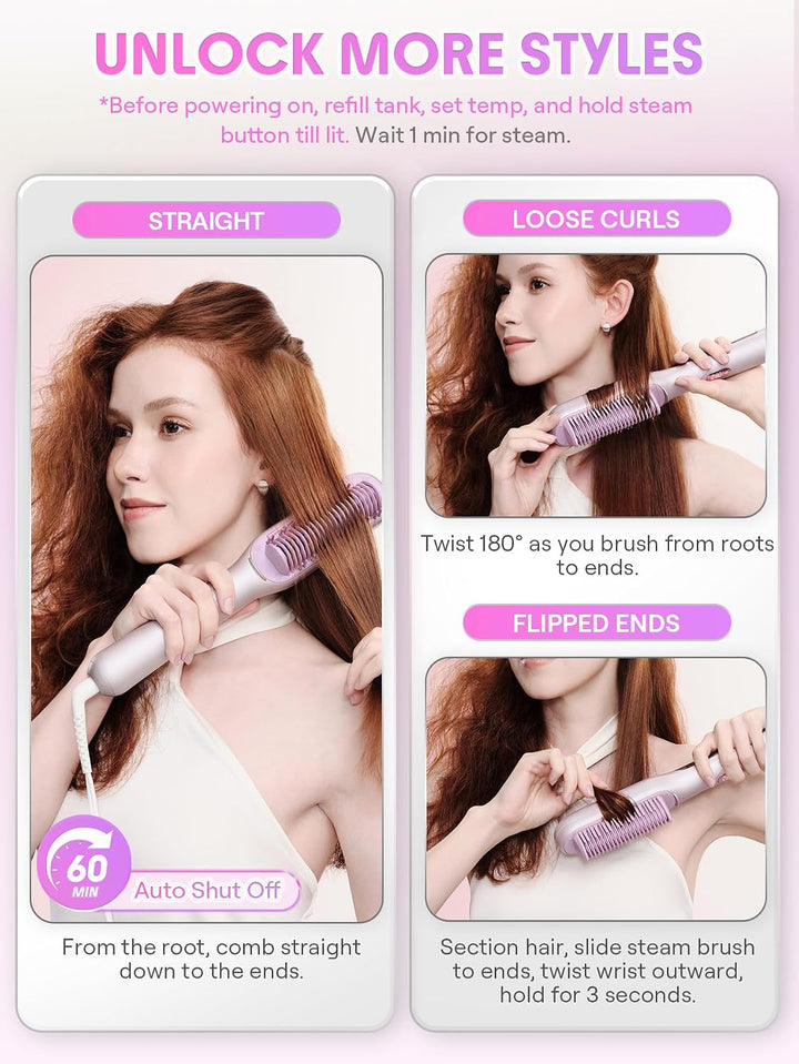 SHEGLAM Steam Straightener Brush, 3-in-1 Steam Hot Comb for Damaged...