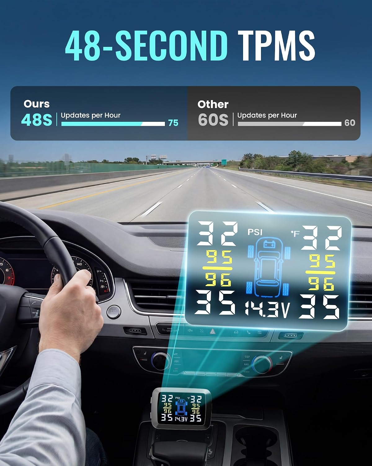 Sistema de monitoreo de presión de neumáticos, TPMS con pantalla LCD y 4 sensores
