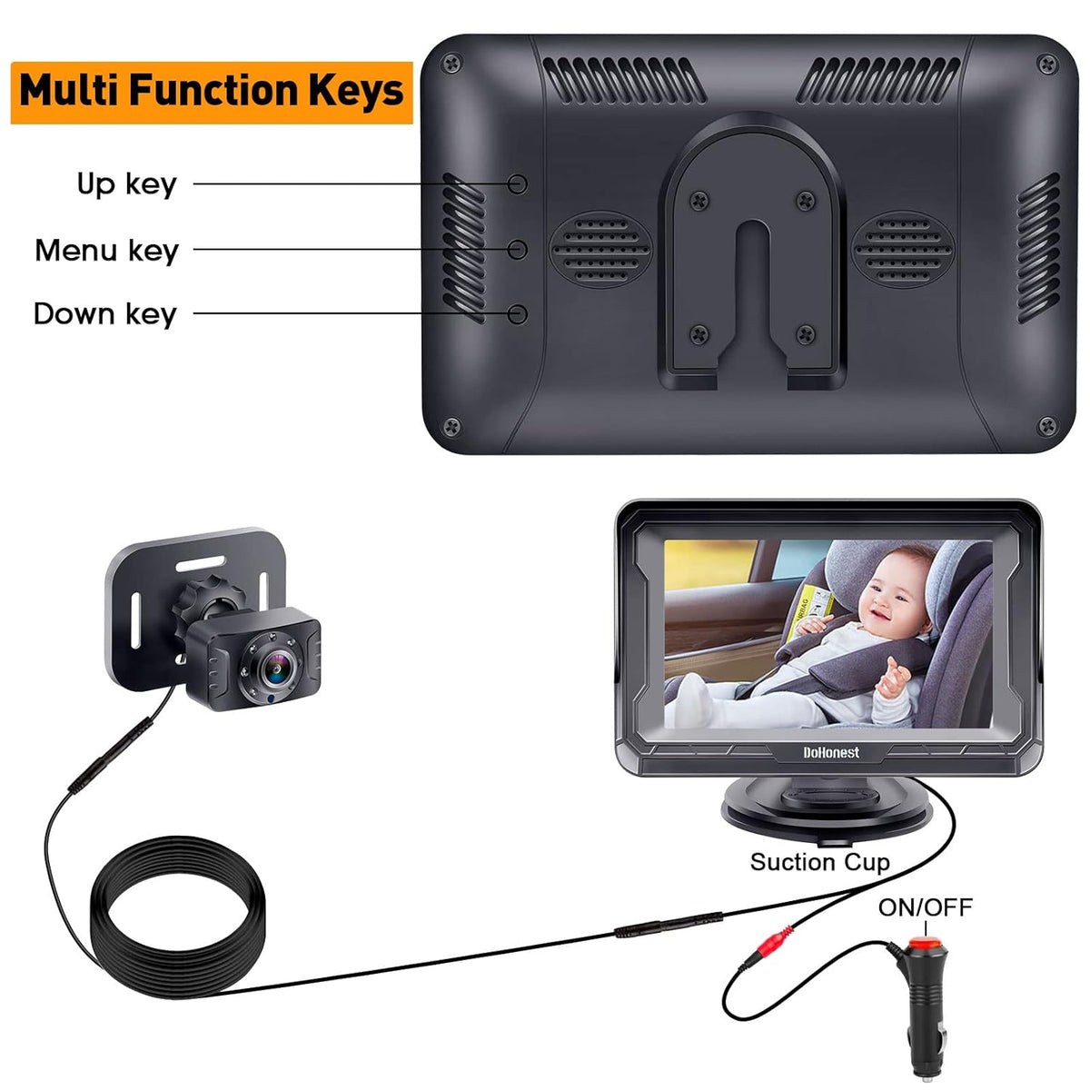 DoHonest Cámara de Coche para Bebé HD 1080P - Monitor para