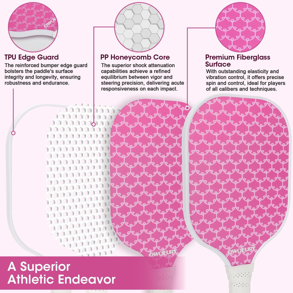 Set de 2 Paletas de Pickleball Ligero con Núcleo de Panal Rosa Control