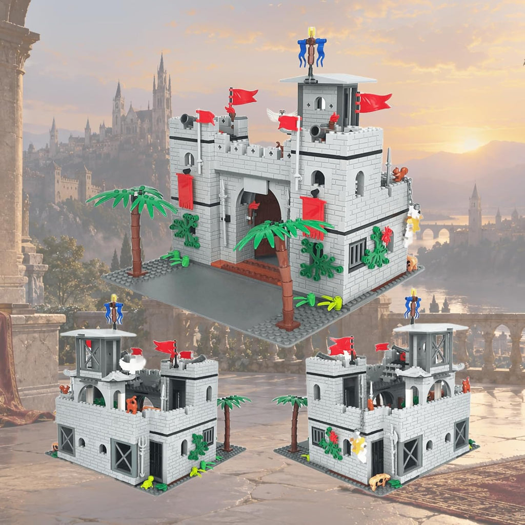 Juego de bloques de construcción del castillo medieval de caballero, con 12 figuras de caballero de las sombras, castillo del reino de los caballeros, regalo de Pascua para niños, 4+, 718 piezas