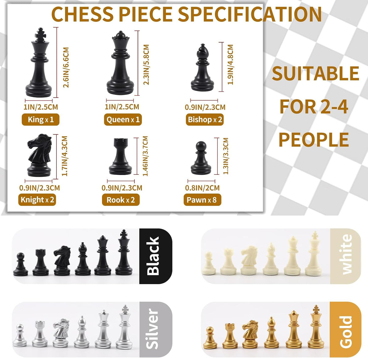 Juego de mesa de ajedrez para 4 jugadores, juego de ajedrez para cuatro personas, juego de ajedrez único de equipo, material de alfombrilla de mouse con 4 juegos de piezas de ajedrez (64 piezas) para 2-4 personas, juego portátil para adultos