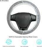 ICWEIMEI - 500 unidades de fundas universales desechables para volante de coche de plástico transparente con bordes elásticos para volantes