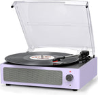 Reproductor de discos de vinilo todo en uno con altavoces, tocadiscos con transmisión por correa de 3 velocidades, 3 tamaños, 33 1/3 45 78 RPM, BT inalámbrico, entrada para auriculares AUX, RCA