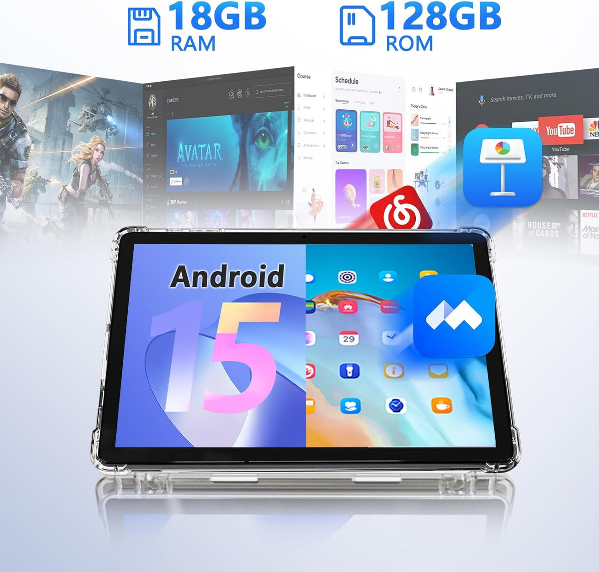 Tableta de 11 pulgadas 2 en 1, 18GB + 128GB, Tableta Android 15, 1T...
