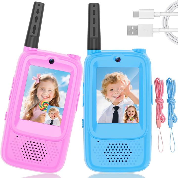 Walkie Talkies de video para niños, paquete de 2 walkie talkies rec...