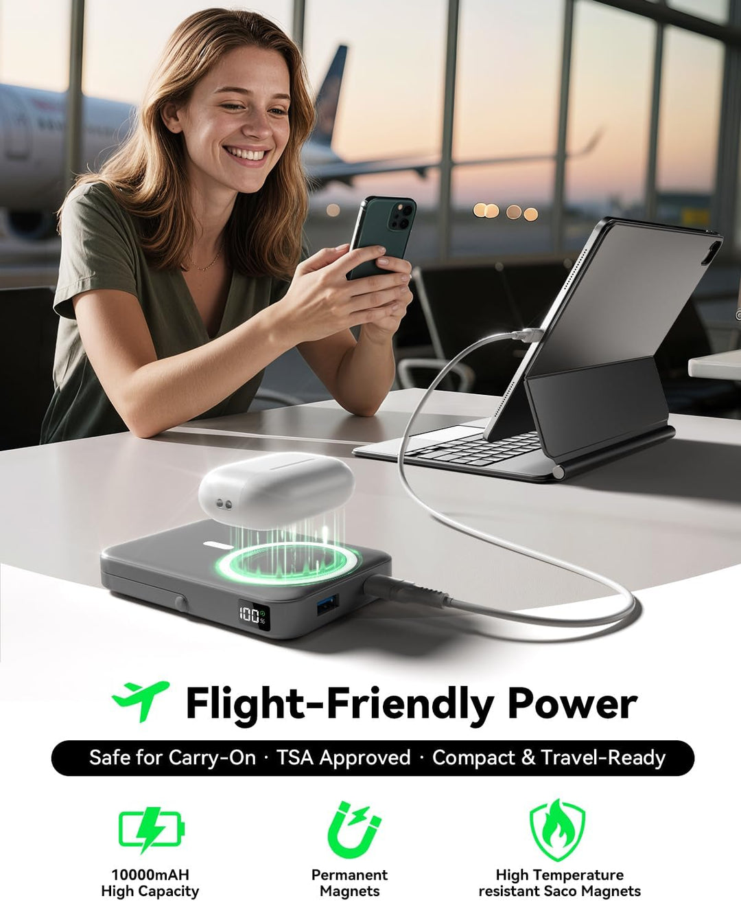 LENUTO Banco de energía magnético de 10000 mAh con carga MagSafe, c...