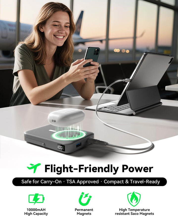 LENUTO Banco de energía magnético de 10000 mAh con carga MagSafe, c...
