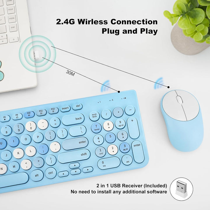 Combo de teclado y mouse inalámbricos, teclado retro de máquina de...
