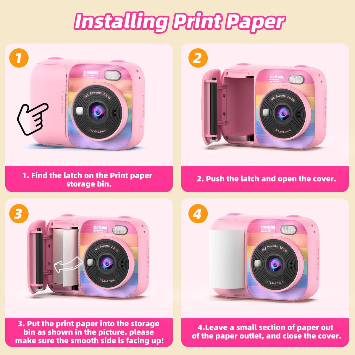 Cámara de impresión instantánea para niños con 5 rollos de papel de impresión, cámara HD 1080P, cámara portátil recargable para selfies, regalos de cumpleaños de Navidad, juguetes para niños y niñas