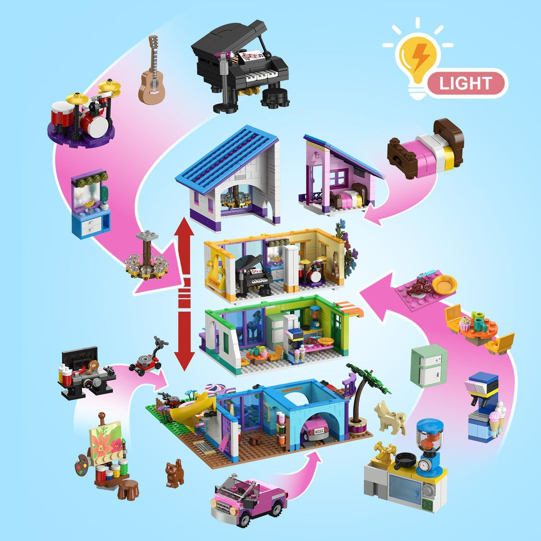 HOGOKIDS Juego de construcción de casa para niñas con luz