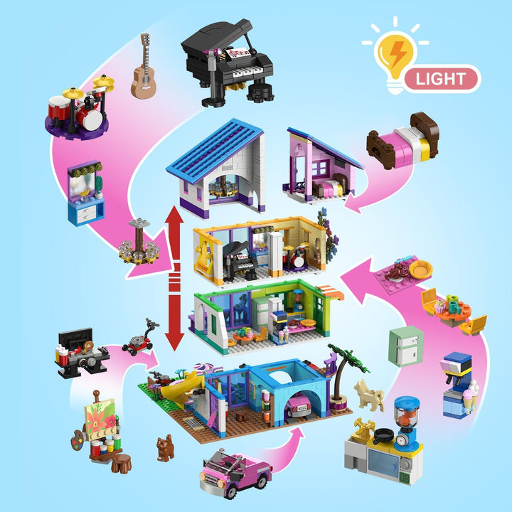 HOGOKIDS Juego de construcción de casa para niñas con luz
