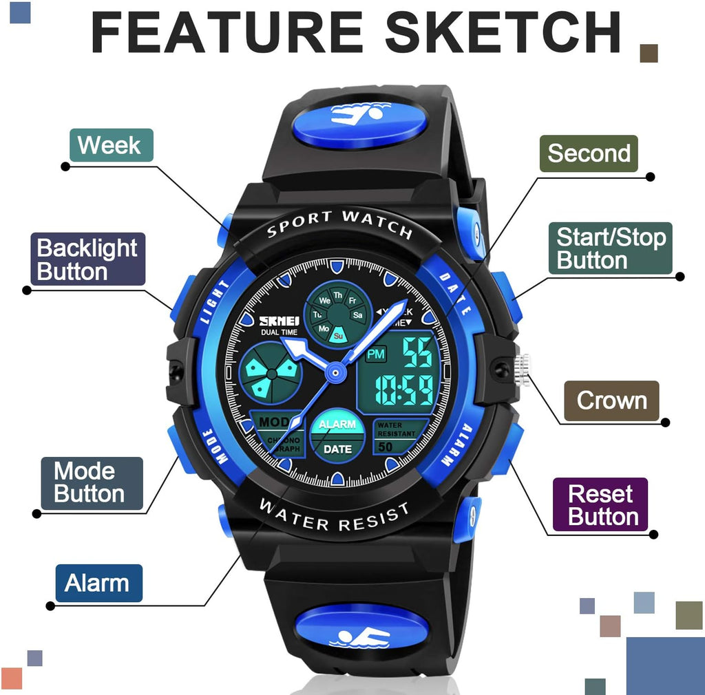 ATIMO Reloj impermeable multifunción LED para niños - Regalos para niños