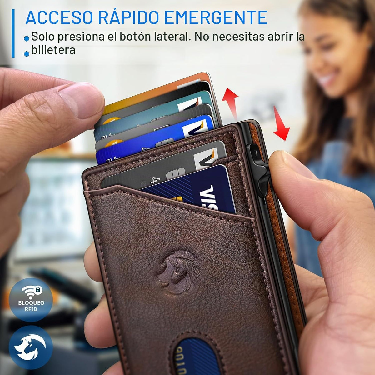 Cartera para hombre, tarjetero desplegable delgado con bloqueo RFID, billetera plegable minimalista con 9 ranuras para tarjetas, ventana de identificación y bolsillo para efectivo, funda de