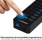 SABRENT, PS65B120Y5000S, hub USB 3.0 de 10 puertos, alimentado, adaptador 12V/5A