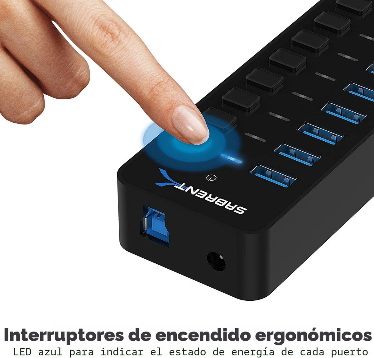 SABRENT, PS65B120Y5000S, hub USB 3.0 de 10 puertos, alimentado, adaptador 12V/5A