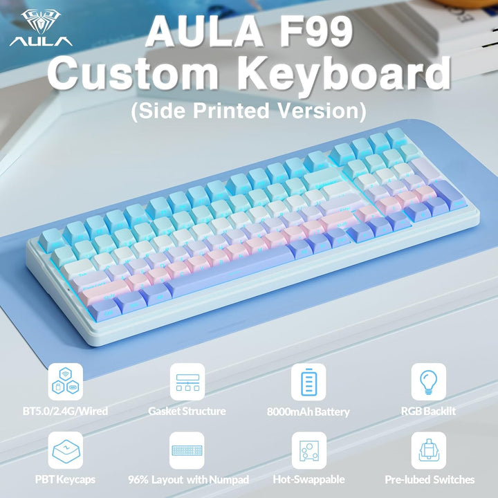 AULA Teclado mecánico inalámbrico F99, triple modo (BT5.0\/2.4GHz\/...