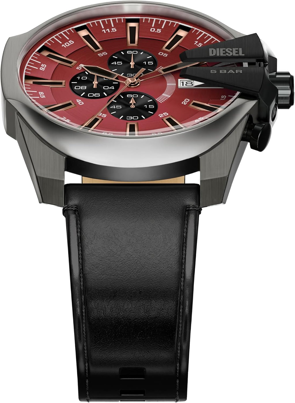 Reloj para hombre Diesel Mega Chief Slim Cronógrafo con correa de cuero negra (Modelo: DZ4714)