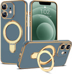 Funda de teléfono chapado para iPhone 12 con soporte de 6.1