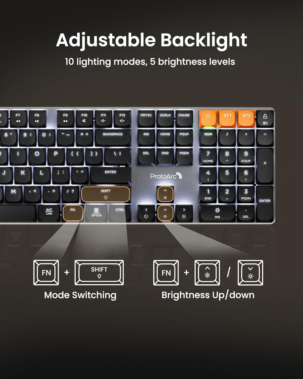ProtoArc Teclado mecánico Bluetooth retroiluminado K310 Pro, lineal y