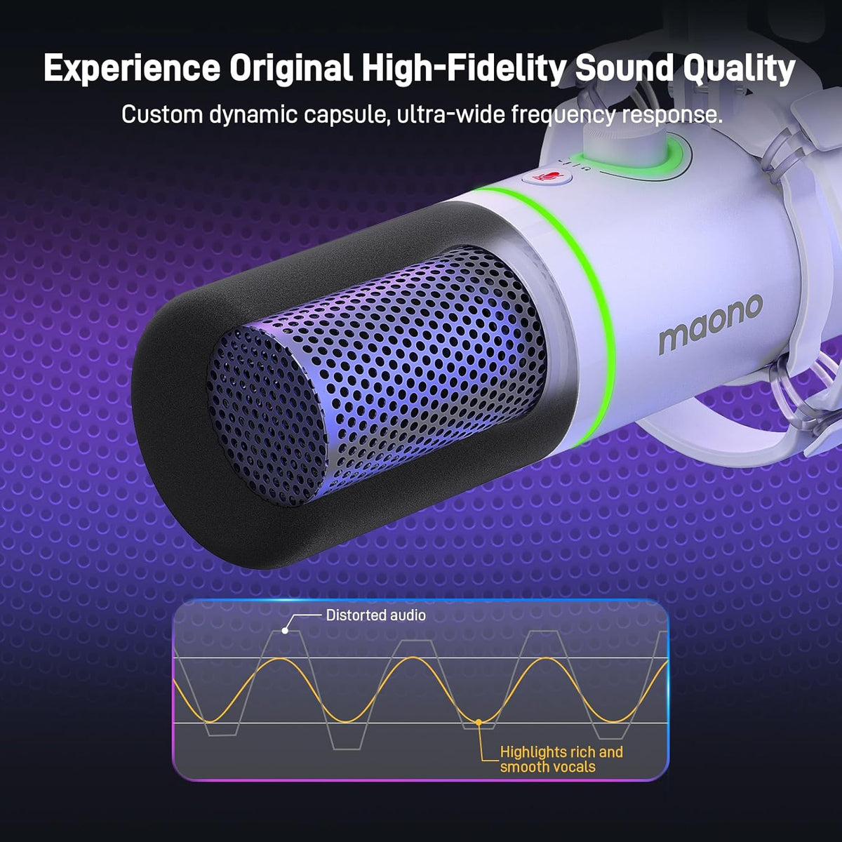 MAONO Kit de micrófono dinámico XLR\/USB, micrófono de podcast RGB...