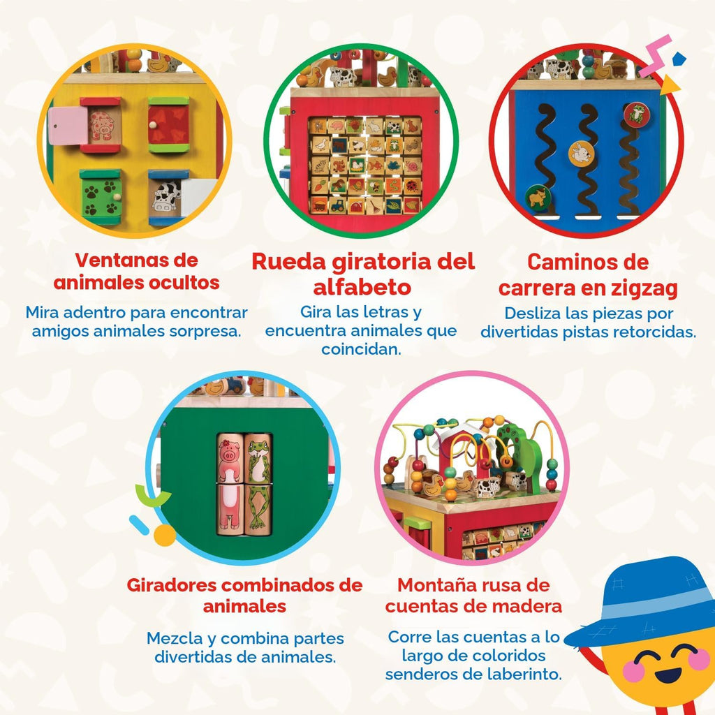 Battat Wooden Activity Cube - 5-Sided Play Center con Bead Maze, Doors