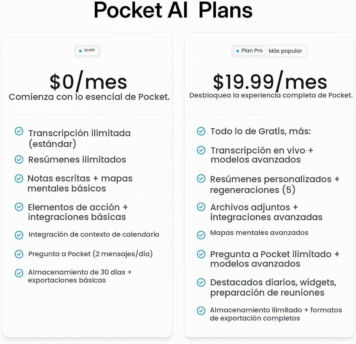 Pocket Grabadora de voz AI, transcripción automática, tomador de notas AI
