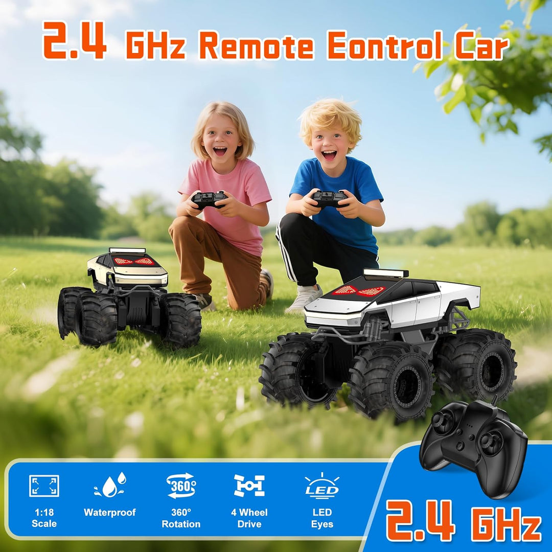Coche de control remoto con ojos LED, camión monstruo anfibio para...