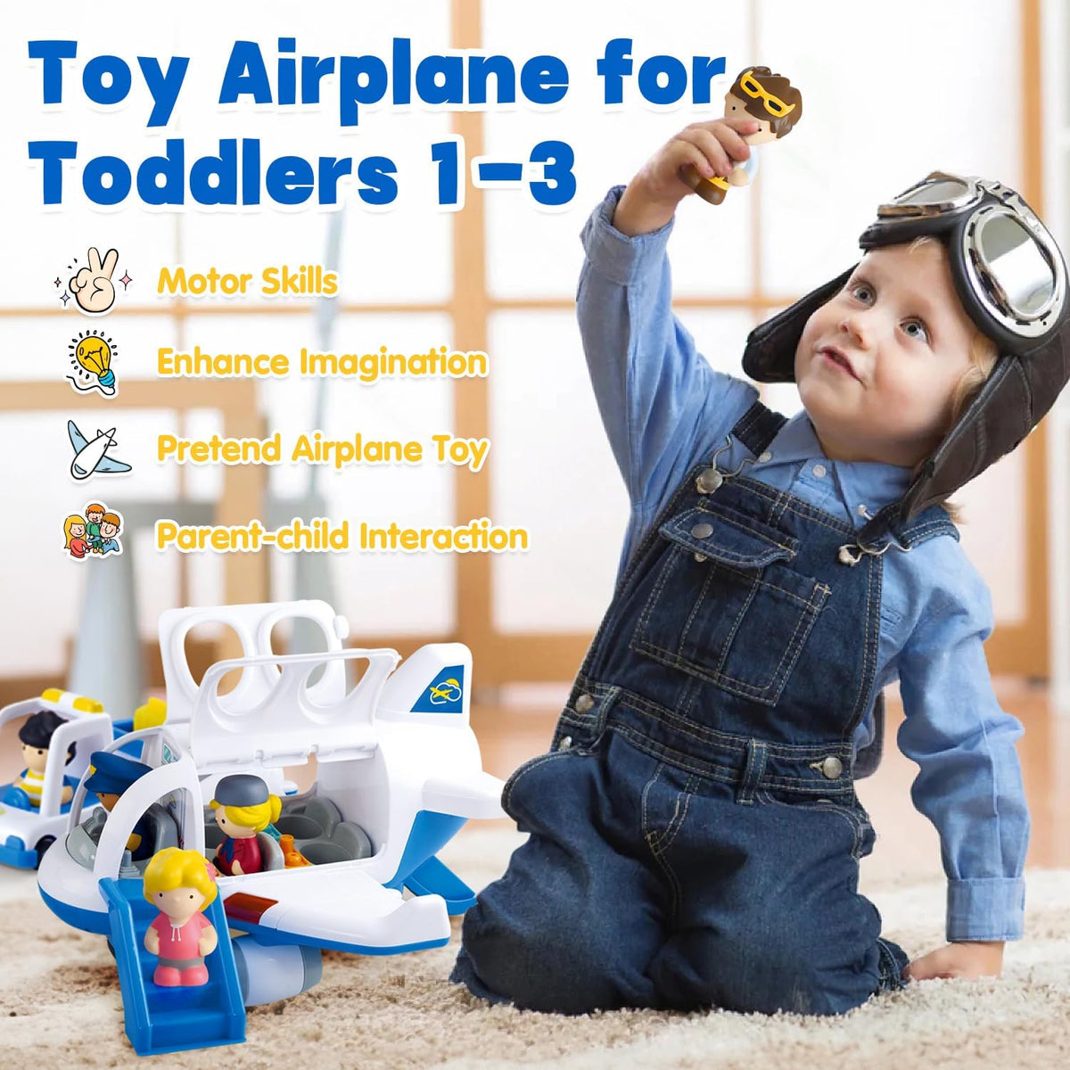 Juguetes de avión PLAY para niños - Juguetes de avión para niños pequeños, aviones de viaje para niños de 2 años en adelante con figuras pequeñas y portaequipaje, avión musical con luces para regalos