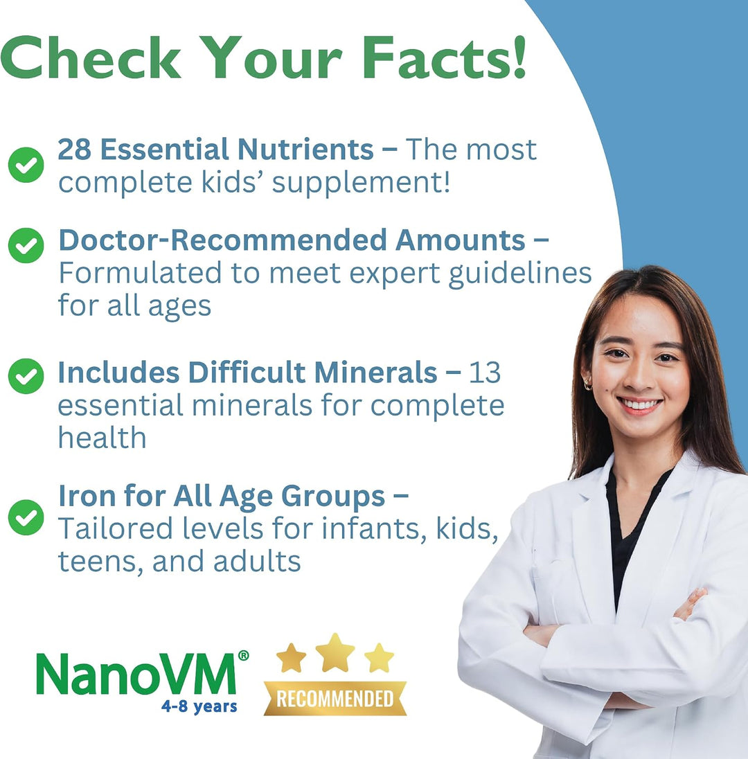 NanoVM 4-8 años, Multivitamínico para niños sin alérgenos, vitamina...