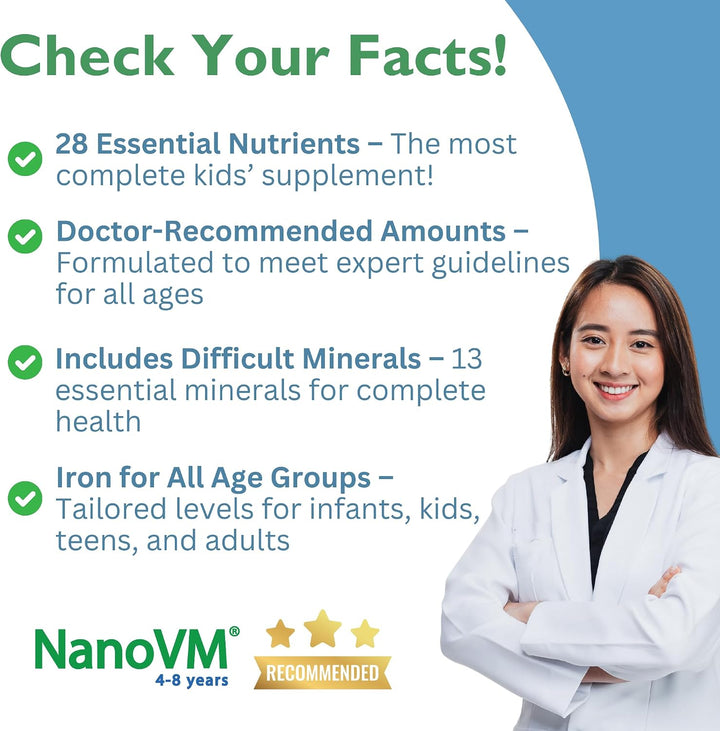 NanoVM 4-8 años, Multivitamínico para niños sin alérgenos, vitamina...