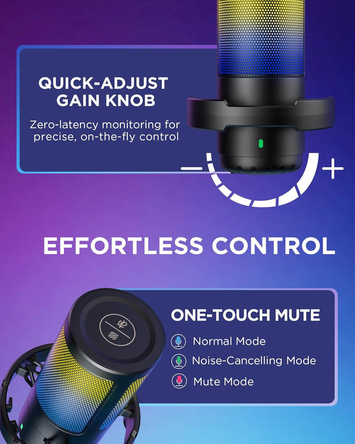 InnoGear - Micrófono USB para juegos, micrófono condensador con can...